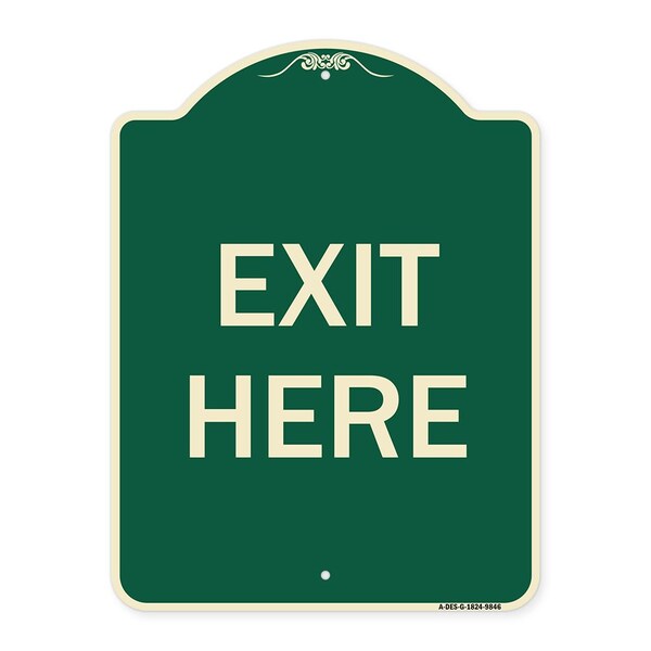 Signmission Designer Series Sign-Exit Here, Green Heavy-Gauge Aluminum, 24" H, 18" L, G-1824-9846 A-DES-G-1824-9846 - main